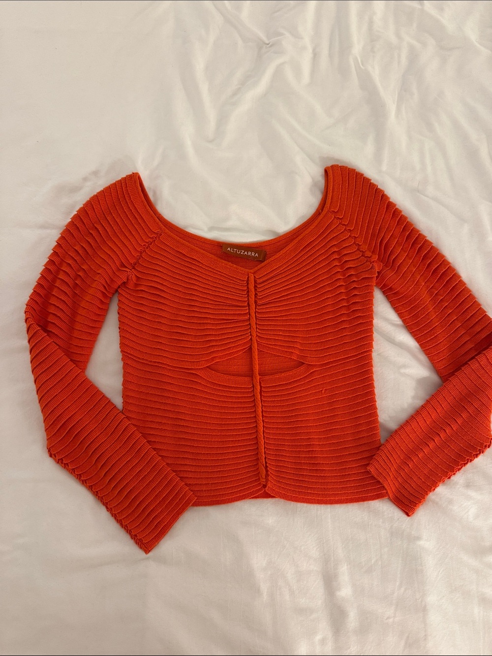 Altuzarra Orange-Red Ribbed Off-the-Shoulder Sweater